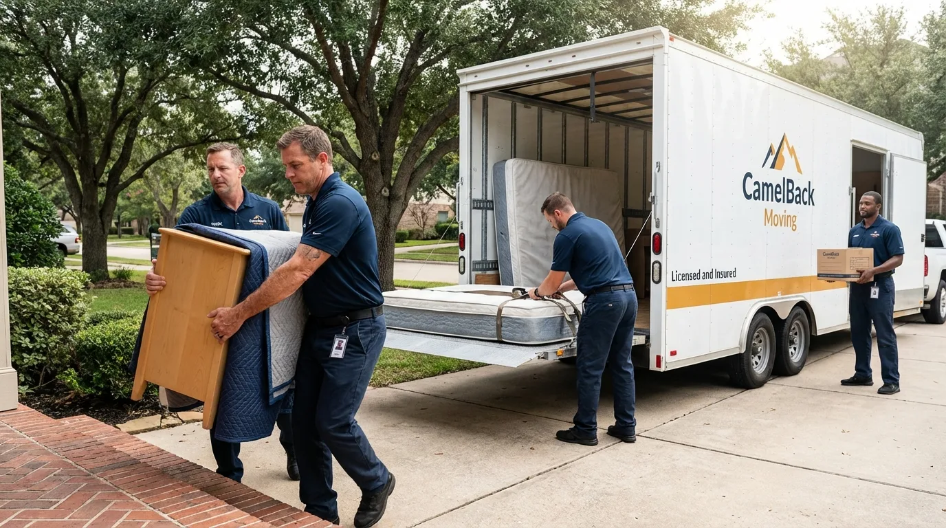 Crew loading residential truck for cross-state move from Maple Heights, OH