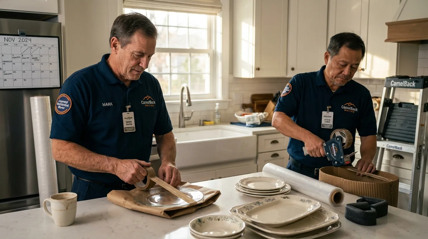 Professional crew packing kitchen dishware in Maple Heights, OH